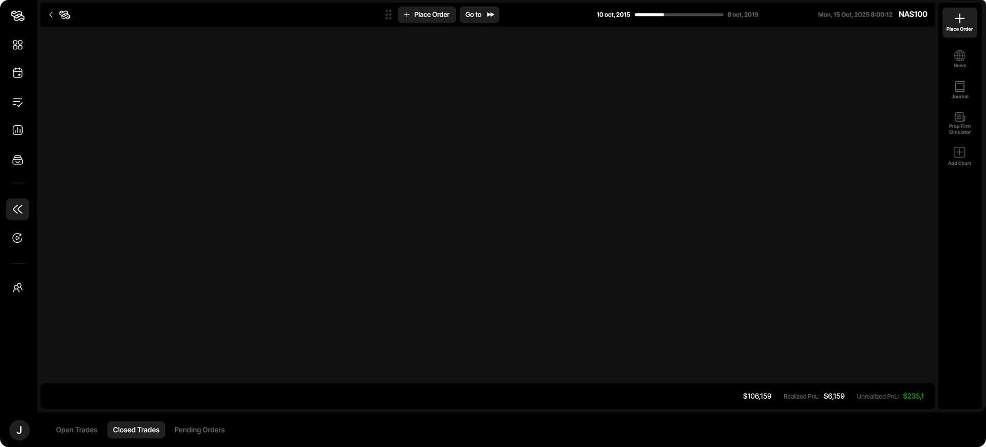 Interfaz de la app de backtesting de Tradespad