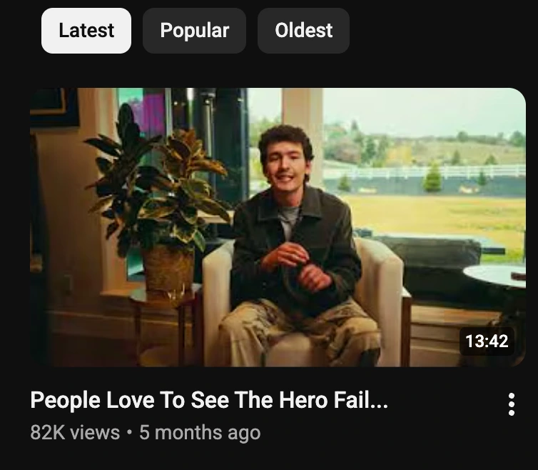 Justin Werlein YouTube video People Love To See The Hero Fail, his last upload claiming the confession was a marketing campaign
